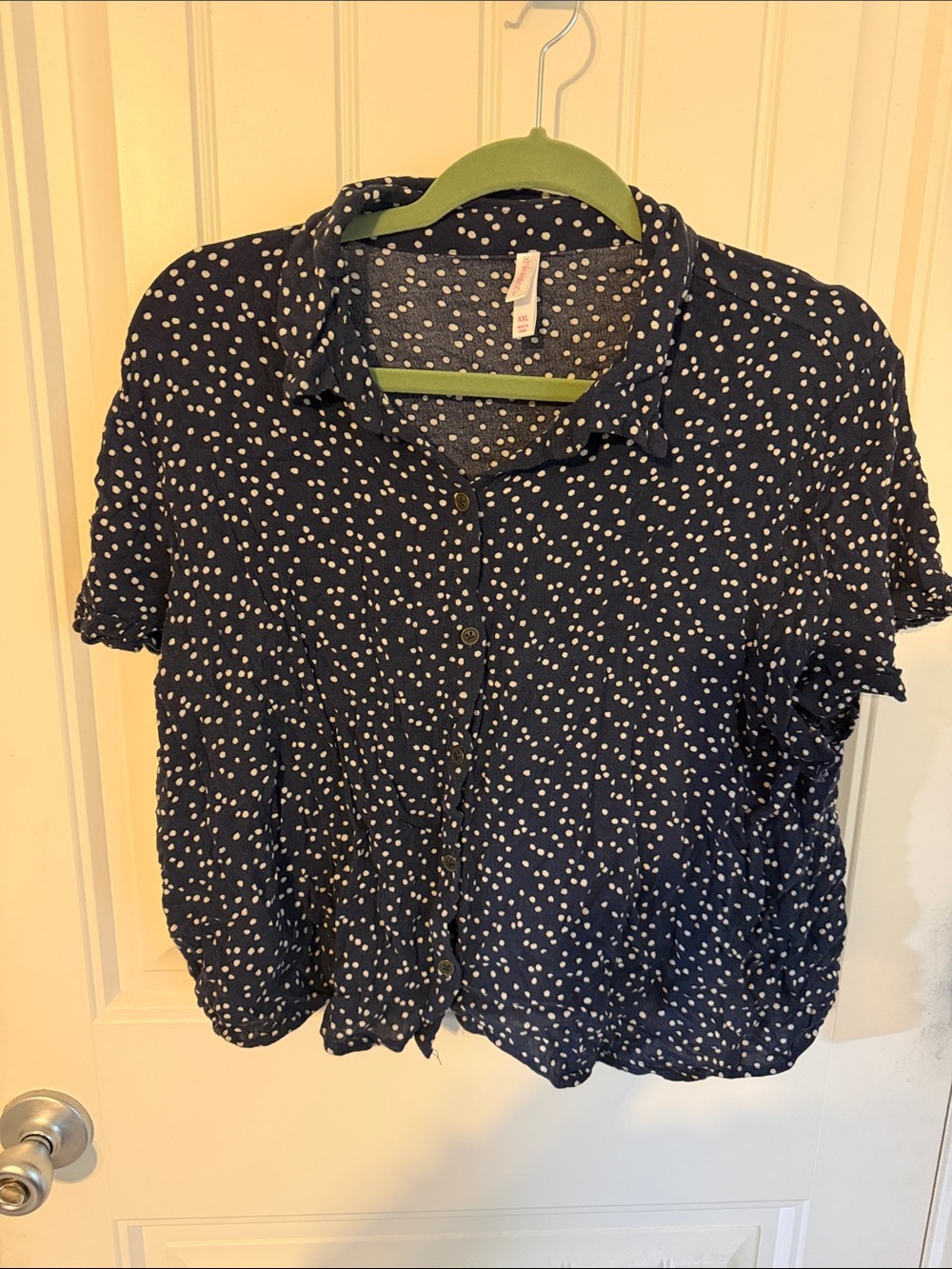 Xhilaration Navy and White Polka Dot Top